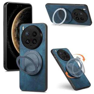 For vivo X200 Ultra Retro Leather Rotation Round Holder Phone Case(Blue)