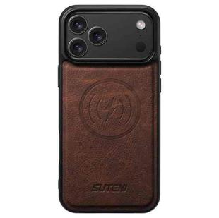 For iPhone 17 Pro Max Suteni G5 Litchi Leather Magnetic MagSafe Phone Case(Brown)