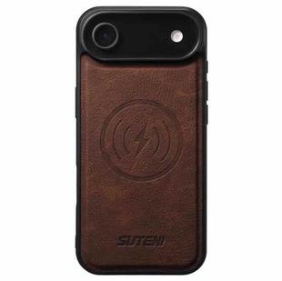 For iPhone 17 Air Suteni G5 Litchi Leather Magnetic MagSafe Phone Case(Brown)