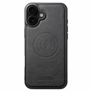 For iPhone 16 Suteni G5 Litchi Leather Magnetic MagSafe Phone Case(Black)