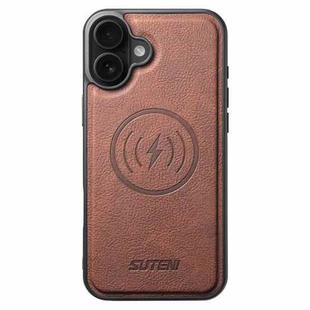 For iPhone 16 Suteni G5 Litchi Leather Magnetic MagSafe Phone Case(Brown)