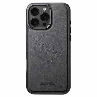 For iPhone 13 Pro Suteni G5 Litchi Leather Magnetic MagSafe Phone Case(Black)