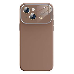 For iPhone 15 Kalebol Large Windows Frosted Liquid Silicone Phone Case(Coffee)