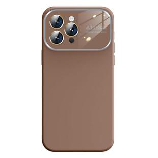 For iPhone 14 Pro Kalebol Large Windows Frosted Liquid Silicone Phone Case(Coffee)