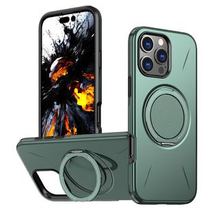 For iPhone 14 Pro Max Kalebol Magnetic MagSafe Rotation Holder PC Phone Case(Grey Green)