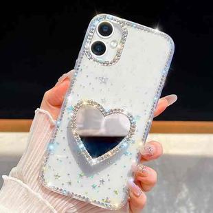 For iPhone 17 Diamond Glitter Mirror Heart Holder Phone Case(Transparent Stars)