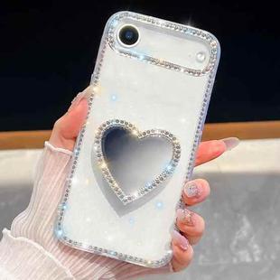 For iPhone 17 Air Diamond Glitter Mirror Heart Holder Phone Case(White)