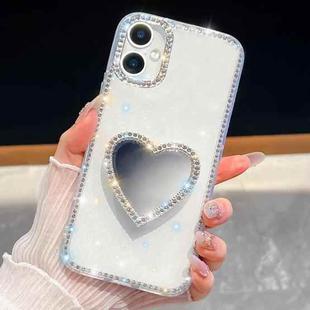 For iPhone 16 Plus Diamond Glitter Mirror Heart Holder Phone Case(White)