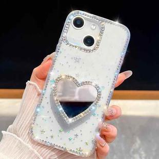 For iPhone 14 Diamond Glitter Mirror Heart Holder Phone Case(Transparent Stars)