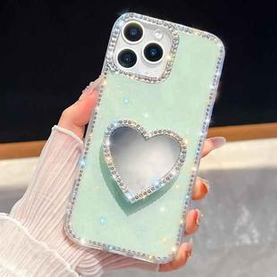 For iPhone 13 Pro Max Diamond Glitter Mirror Heart Holder Phone Case(Light Green)