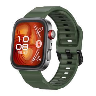 For Huawei Watch Fit3 / Fit4 / Fit4 Pro Wave Black Buckle Silicone Watch Band(Field Green)