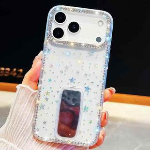 For iPhone 17 Pro Rhinestone Glitter TPU 4-corners Anti-fall Phone Case with Holder(Transparent Stars)