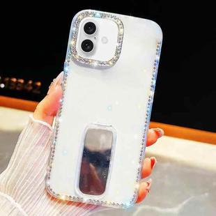 For iPhone 17 Rhinestone Glitter TPU 4-corners Anti-fall Phone Case with Holder(White)
