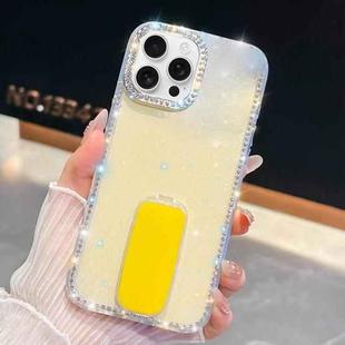 For iPhone 16 Pro Max Rhinestone Glitter TPU 4-corners Anti-fall Phone Case with Holder(Light Yellow)