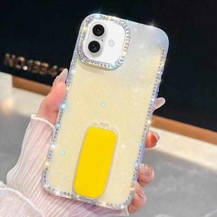 For iPhone 16 Plus Rhinestone Glitter TPU 4-corners Anti-fall Phone Case with Holder(Light Yellow)