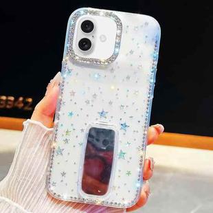 For iPhone 16 Plus Rhinestone Glitter TPU 4-corners Anti-fall Phone Case with Holder(Transparent Stars)