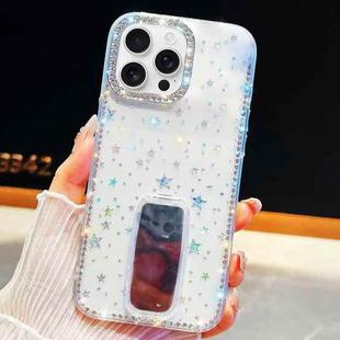 For iPhone 15 Pro Rhinestone Glitter TPU 4-corners Anti-fall Phone Case with Holder(Transparent Stars)