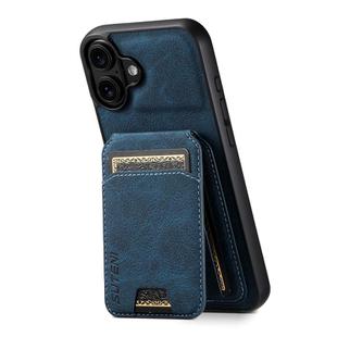 For iPhone 17 Suteni H02 Litchi Leather Card Wallet Stand Back Phone Case(Blue)