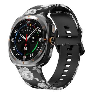 For Samsung Galaxy Watch Ultra 47mm / Ultra 2025 Printed Silicone Watch Band(Retro Gray Flower)