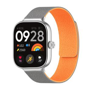 For Xiaomi Smart Band 9 Pro / Redmi Watch 5 Lychee Texture Soft Magnetic Silicone Watch Band(Gray Orange)