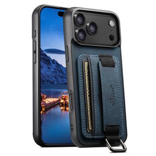 For iPhone 17 Pro Max Suteni H13 Litchi Leather Wrist Strap Wallet Back Phone Case(Blue)