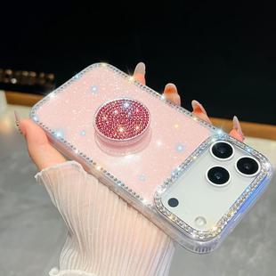 For iPhone 17 Pro Max Diamond Glitter Diamond Round Holder Phone Case(Light Pink)