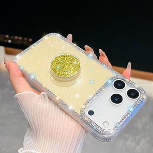 For iPhone 17 Pro Max Diamond Glitter Diamond Round Holder Phone Case(Light Yellow)