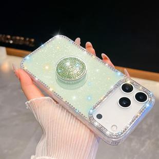 For iPhone 17 Pro Max Diamond Glitter Diamond Round Holder Phone Case(Light Green)