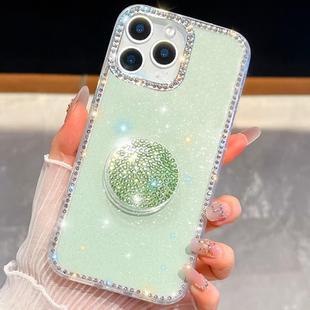 For iPhone 16 Pro Max Diamond Glitter Diamond Round Holder Phone Case(Light Green)