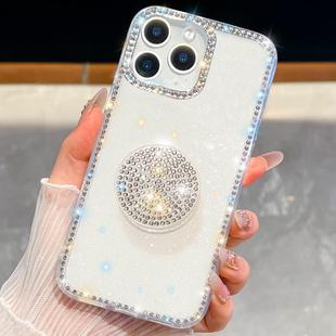 For iPhone 16 Pro Max Diamond Glitter Diamond Round Holder Phone Case(White)