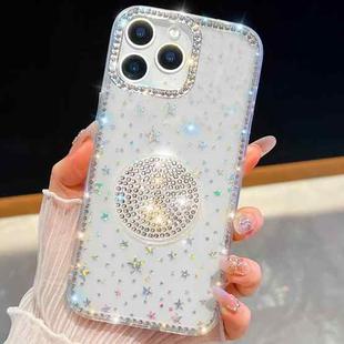 For iPhone 16 Pro Max Diamond Glitter Diamond Round Holder Phone Case(Transparent Stars)