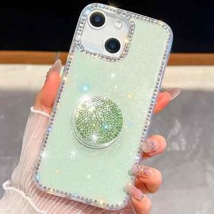 For iPhone 13 Diamond Glitter Diamond Round Holder Phone Case(Light Green)