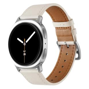 For Samsung Galaxy Watch8 / Watch8 Classic Stainless Steel Silver Buckle Genuine Leather Watch Band(Creamy White)