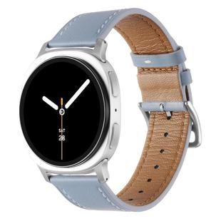 For Samsung Galaxy Watch8 / Watch8 Classic Stainless Steel Silver Buckle Genuine Leather Watch Band(Sky Blue)