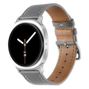 For Samsung Galaxy Watch8 / Watch8 Classic Stainless Steel Silver Buckle Genuine Leather Watch Band(Gray)