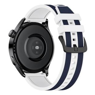 22mm Vertical Stripe Texture Two Color Silicone Watch Band(Deep Blue White)