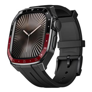 For Apple Watch Series 10 46mm Scale Model Integrated Metal Frame Silicone Watch Band(Black Frame Black Red Dial)