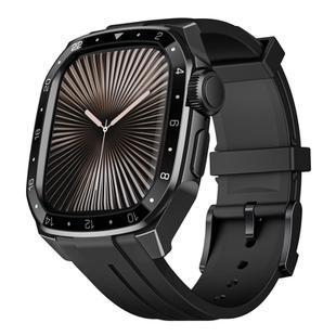 For Apple Watch Series 10 46mm Scale Model Integrated Metal Frame Silicone Watch Band(Black Frame Black Dial)