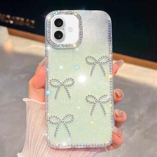 For iPhone 16 Plus Diamond Glitter Bow-knot Four-Corner Shockproof Phone Case(Light Green)