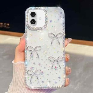 For iPhone 16 Plus Diamond Glitter Bow-knot Four-Corner Shockproof Phone Case(Transparent Stars)