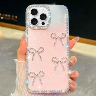 For iPhone 16 Pro Max Diamond Glitter Bow-knot Four-Corner Shockproof Phone Case(Light Pink)