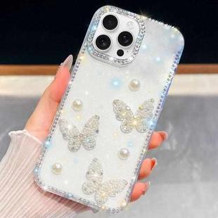 For iPhone 16 Pro Max Diamond Glitter Pearl Butterfly Four-Corner Shockproof Phone Case(Transparent)
