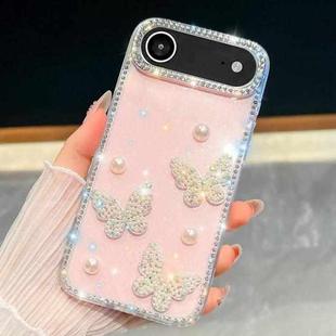 For iPhone 17 Air Diamond Glitter Pearl Butterfly Four-Corner Shockproof Phone Case(Light Pink)