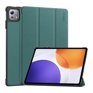 For Xiaomi Pad 7S Pro 12.5 ENKAY Tri-fold Custer Texture Leather Smart Tablet Case(Dark Green)