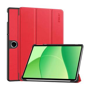For OPPO Pad SE 11.0 ENKAY Tri-fold Custer Texture Leather Smart Tablet Case(Red)