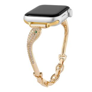 For Apple Watch 46mm / 49mm / 45mm / 44mm Copper Inlaid Zircon Snake Head Watch Band(Gold)
