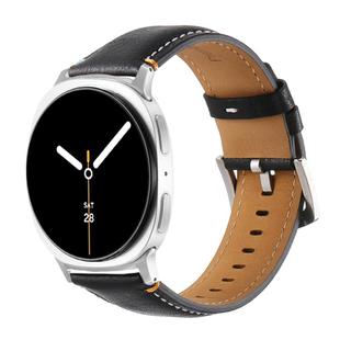 For Samsung Galaxy Watch8 / Watch8 Classic Stitched Genuine Leather Watch Band(Black)