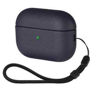 For AirPods 3 Simple Solid Color Soft Leather Texture TPU Earphone Protective Cover with Strap(Dark Blue)
