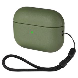 For AirPods Pro Simple Solid Color Soft Leather Texture TPU Earphone Protective Cover with Strap(Light Green)