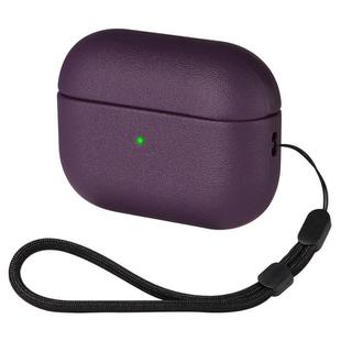 For AirPods Pro Simple Solid Color Soft Leather Texture TPU Earphone Protective Cover with Strap(Purple)
